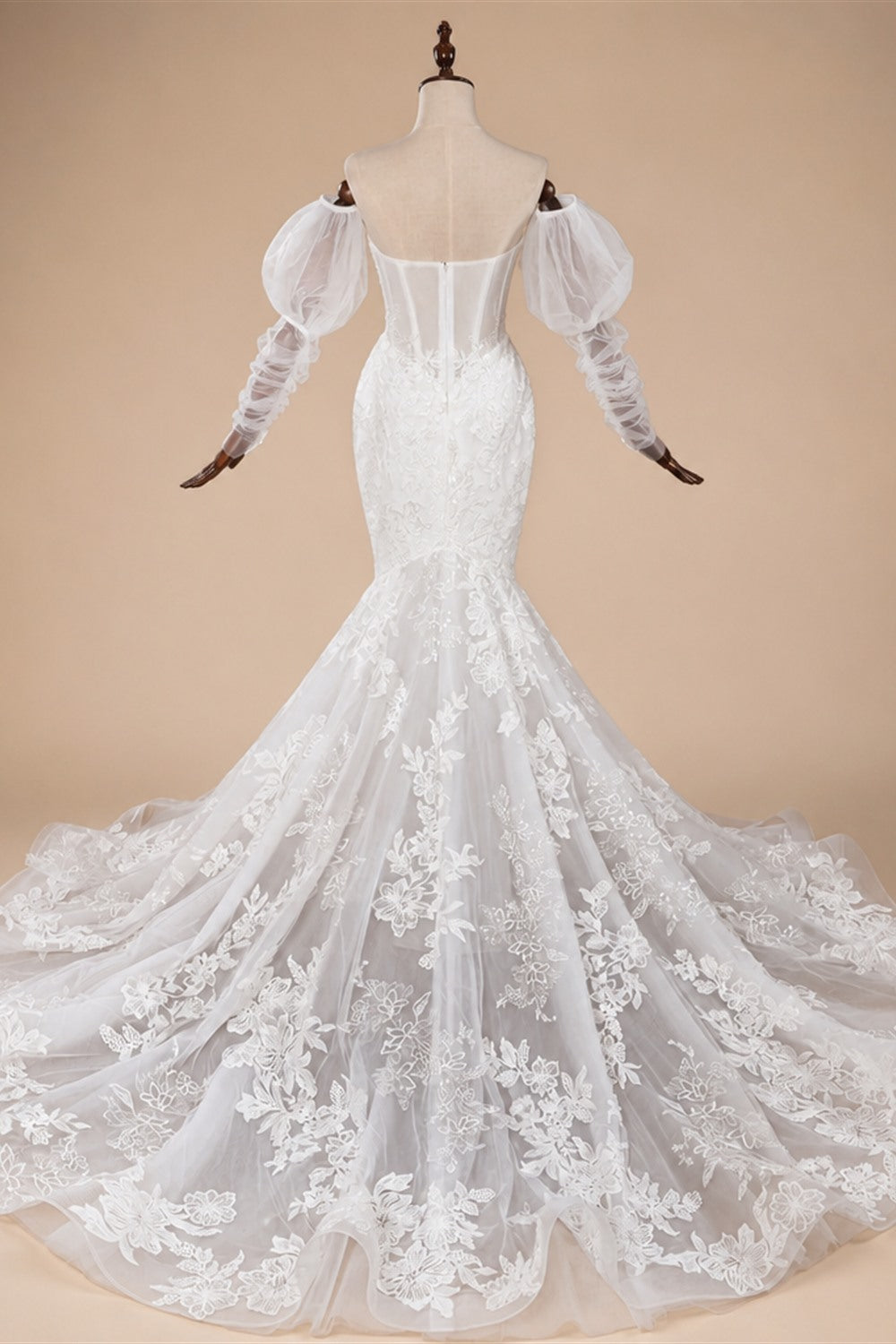Glamorous White Sweetheart Neckline Mermaid Wedding Dress with Detachable Tulle Sleeves ZP056