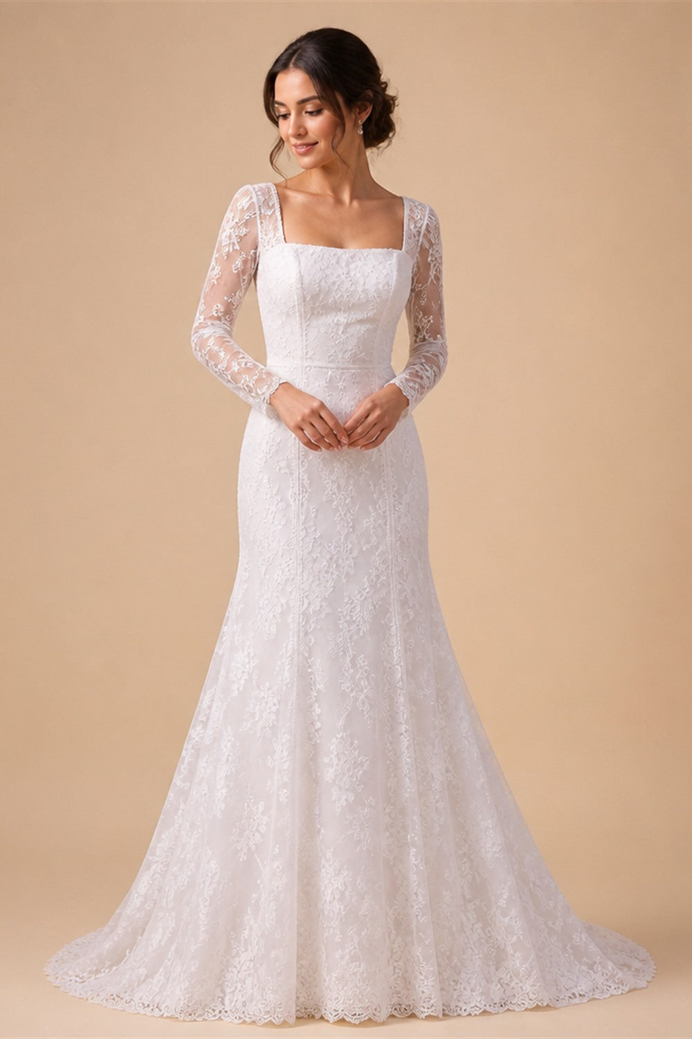 White  Off‑The‑Shoulder Puff Sleeve 3D Floral Mermaid Wedding Dress ZP005