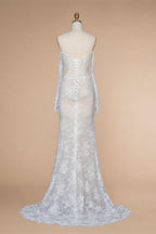 White Boho Romantic Lace Mermaid Wedding Dress Beaded Sequins With Lace Train ZP038