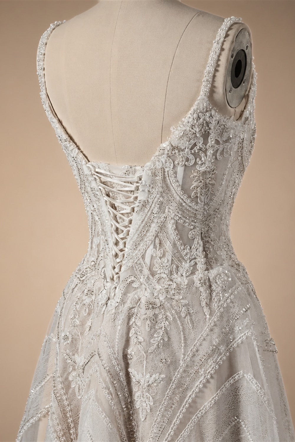 Luxury Ivory Beaded Lace Short Wedding Dress with Lace-Up Corset Back ZP059