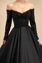 Black Luxury Gothic Wedding Dress Heavy Beading Lace Ball Gown ZP198