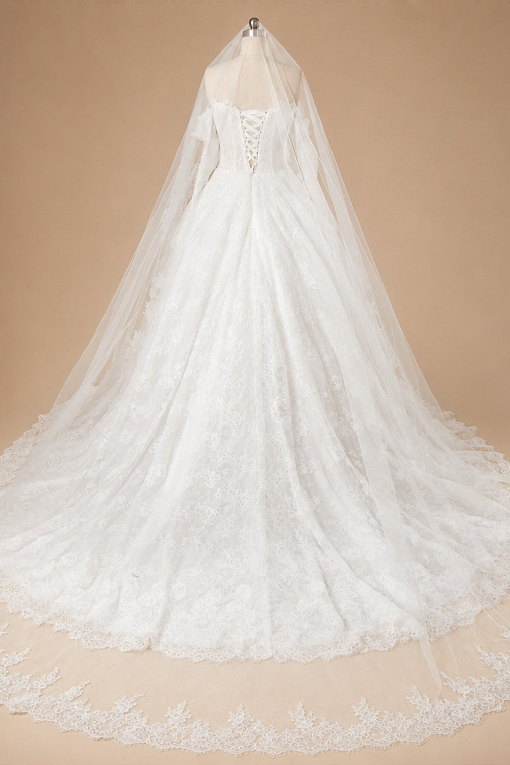 Off White Luxury Ball Gown Wedding Dress Beaded With Veil ZP035