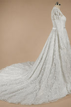 Elegant Printed Lace High Neck Wedding Dress with Train ZP171
