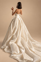 Luxury Sweetheart Satin Ball Gown Wedding Dress with Overskirt ZP185