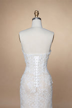 White Nude Lace Fairytale  Mermaid Wedding Dress 3D Floral  Train  ZP037