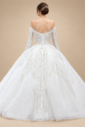 Luxury Beaded Long Sleeve Ball Gown Wedding Dress ZP184