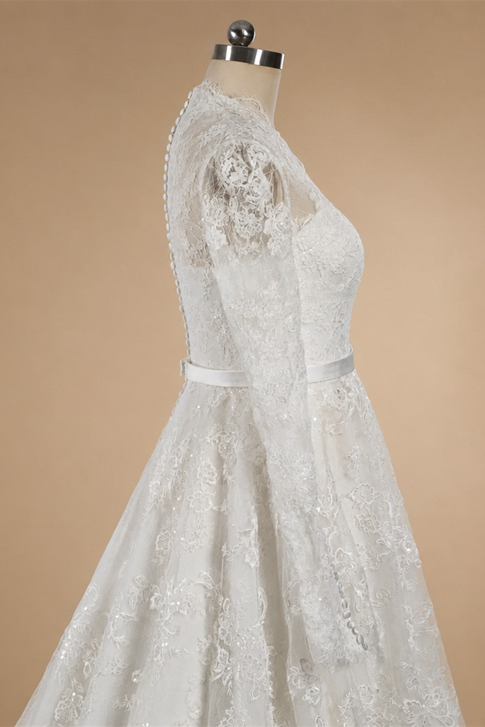 Elegant Printed Lace High Neck Wedding Dress with Train ZP171