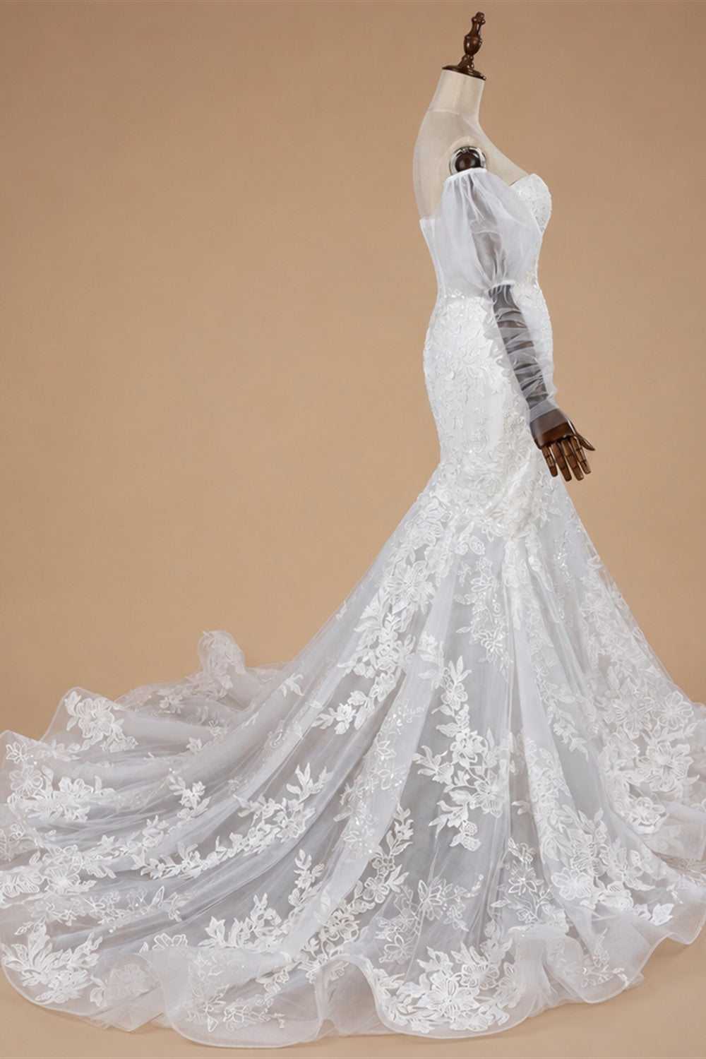 Glamorous White Sweetheart Neckline Mermaid Wedding Dress with Detachable Tulle Sleeves ZP056