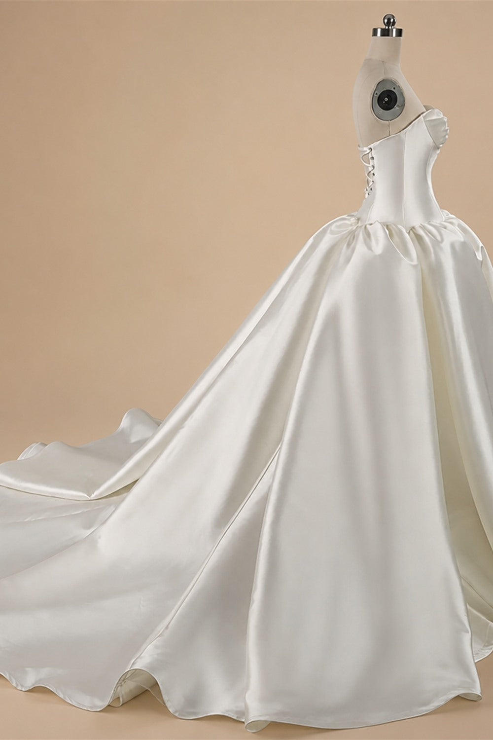 Classic White Satin Strapless Ball Gown Wedding Dress with Veil ZP114