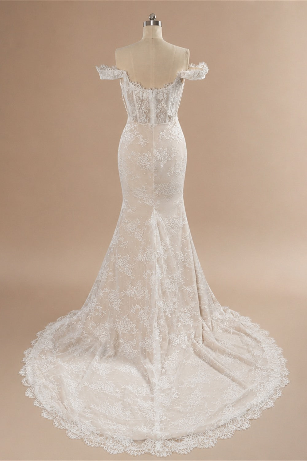 Opulent Ivory Off-the-Shoulder Beaded Lace Tulle Ball Gown Wedding Dress ZP127