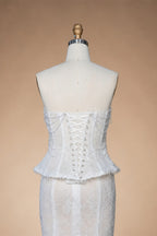 White Nude  Mermaid Wedding Dress Beaded Chain Detailing With Lace Train  ZP039