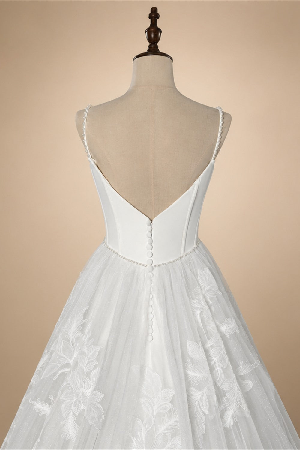 Elegant White Spaghetti Strap Satin Bodice Lace Tulle Wedding Dress with Train ZP065