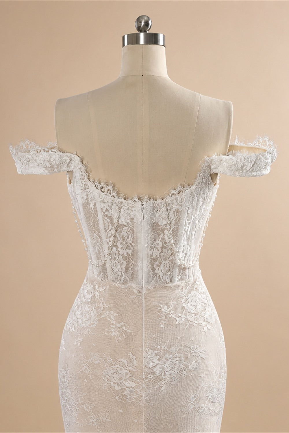 Opulent Ivory Off-the-Shoulder Beaded Lace Tulle Ball Gown Wedding Dress ZP127