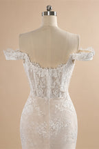 Opulent Ivory Off-the-Shoulder Beaded Lace Tulle Ball Gown Wedding Dress ZP127