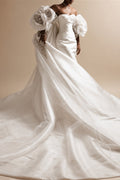 Ivory  Satin Mermaid Wedding Dress 3D Giant Rose Floral With Veil  ZP034