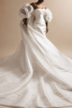 Ivory  Satin Mermaid Wedding Dress 3D Giant Rose Floral With Veil  ZP034