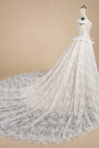 Opulent Ivory Off-the-Shoulder Beaded Lace Tulle Ball Gown Wedding Dress ZP127