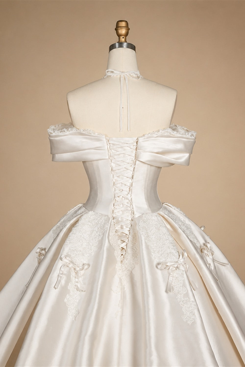 Off the Shoulder White Satin Ball Gown Flower Girl Dress with Long Cathedral Train ZP017