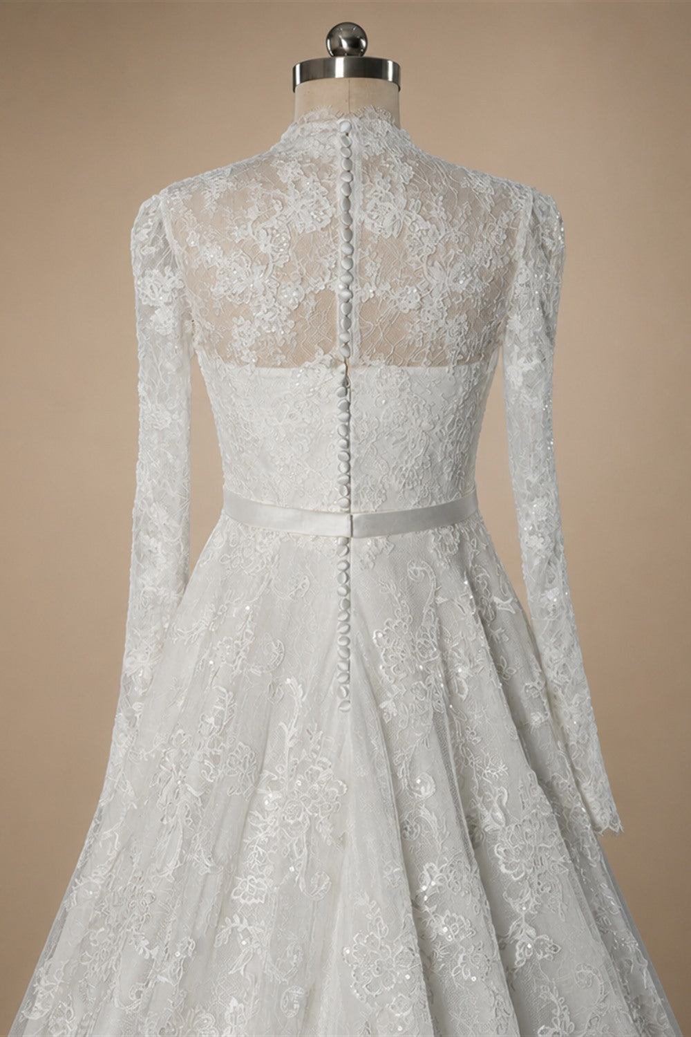 Elegant Printed Lace High Neck Wedding Dress with Train ZP171