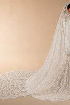 Bohemian Ivory Off-the-Shoulder Sheer Lace Mermaid Wedding Dress with Veil ZP128