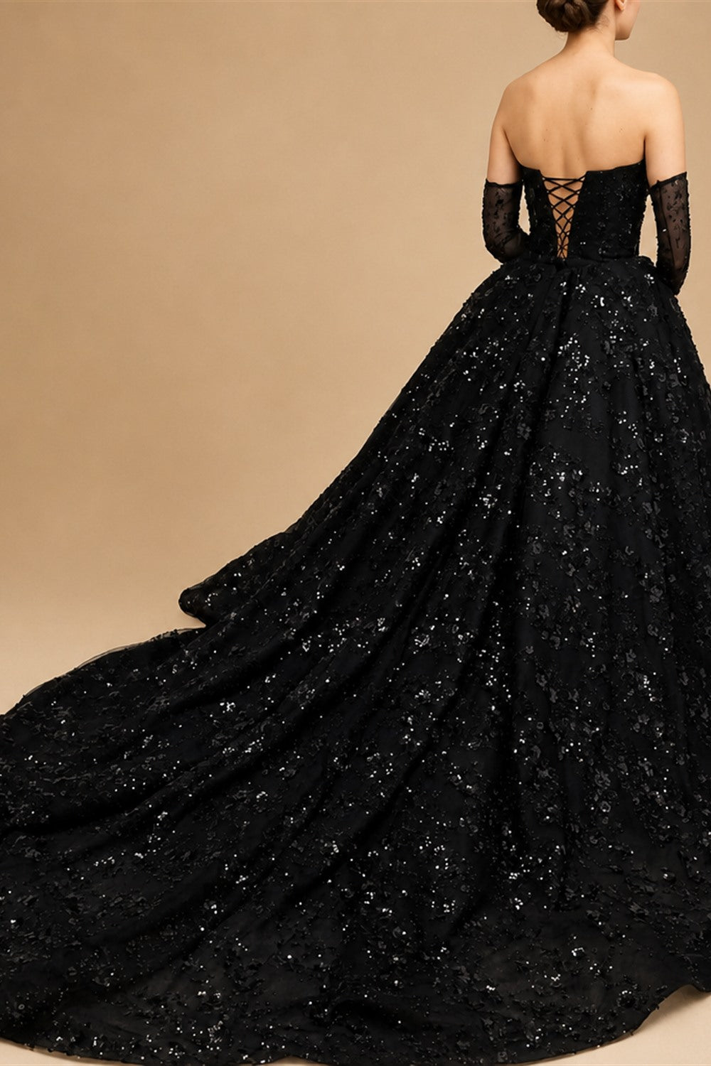 Black Luxury Gothic Sequin Ballgown Tulle Wedding Dress  ZP030