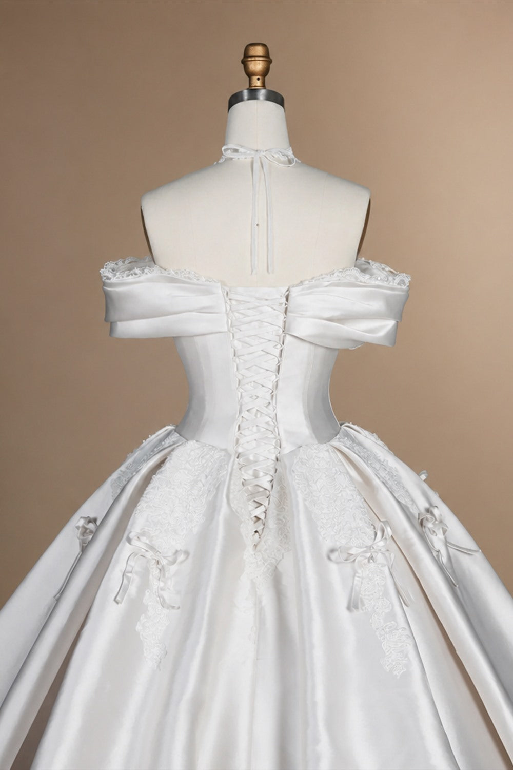 Off the Shoulder White Satin Ball Gown Flower Girl Dress with Long Cathedral Train ZP017