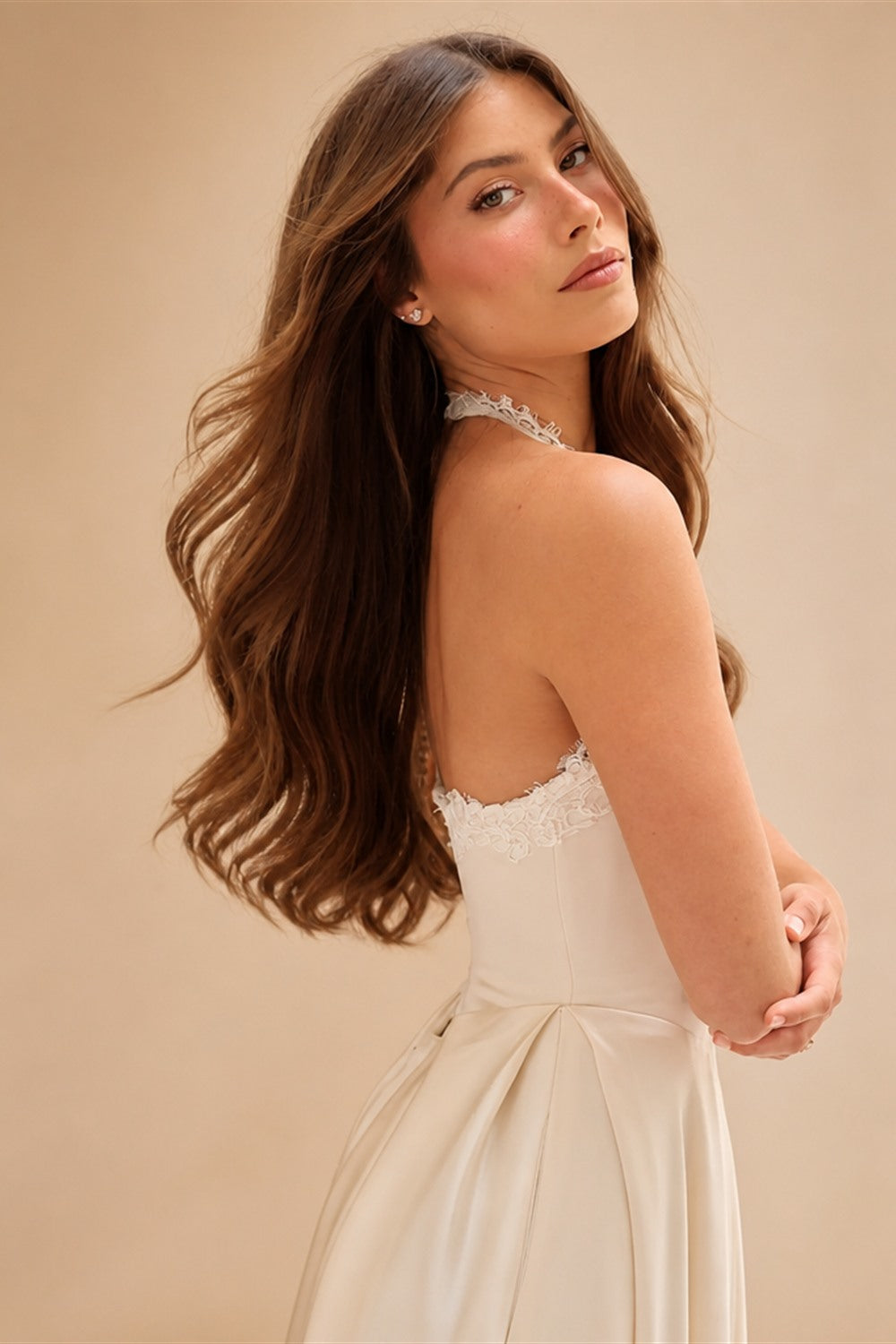 Luxury Spaghetti Strap V-Neck Lace Satin A-Line Wedding Dress with Veil ZP040