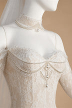 Elegant Ivory Sweetheart Neckline Sheer Lace Mermaid Wedding Dress with Veil ZP133