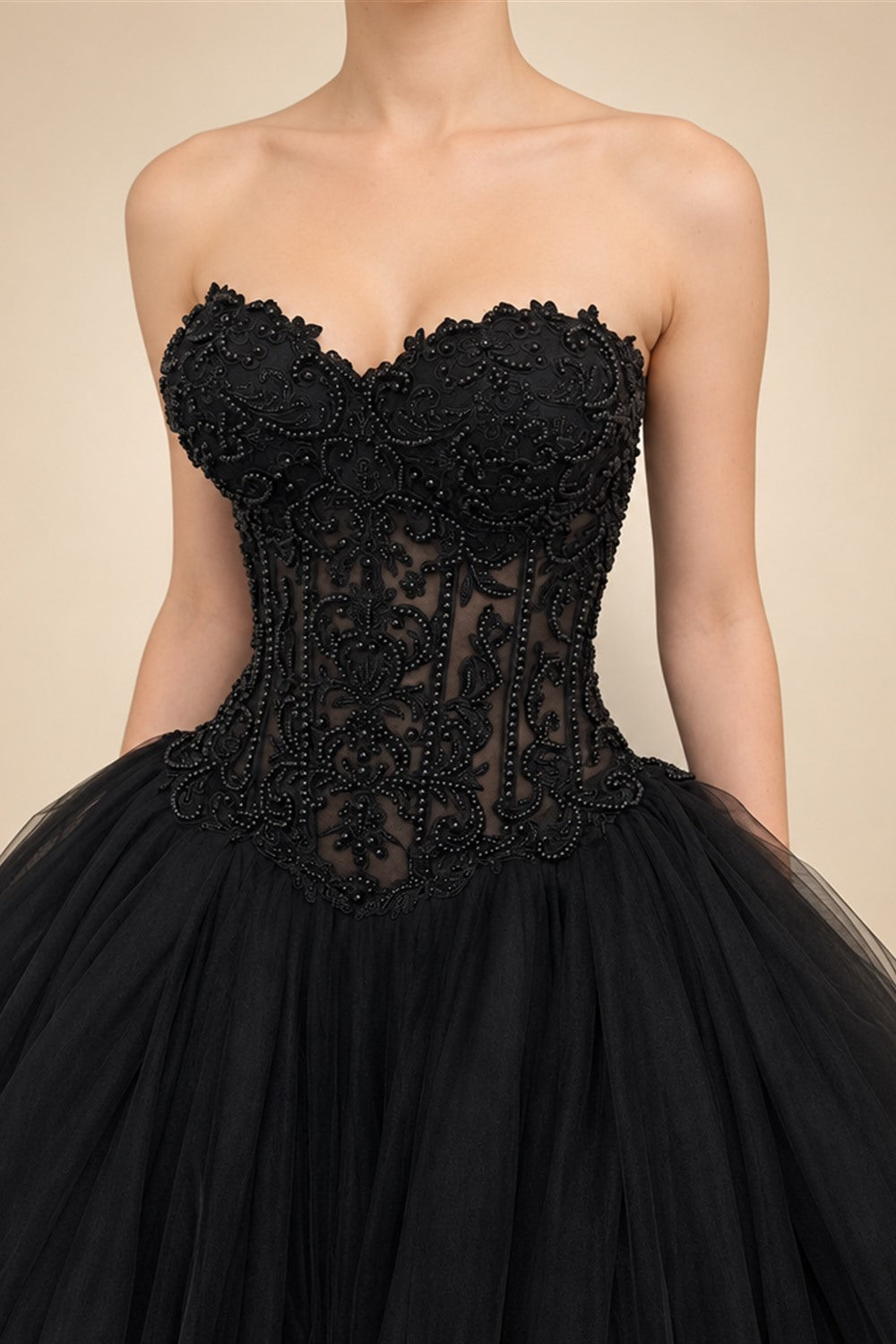 Black Lace Heavy Gothic Beading Wedding Dress Ballgown Corset Closure  ZP202