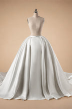 Luxury White Satin Strapless Beaded Ball Gown Train Wedding Dress ZP152