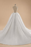 Luxury White Satin Strapless Beaded Ball Gown Train Wedding Dress ZP152