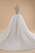 Luxury White Satin Strapless Beaded Ball Gown Train Wedding Dress ZP152