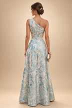 A-Line/Princess Scoop Neck Pleated Satin Evening Dresses with Sequins (SHI22500066)