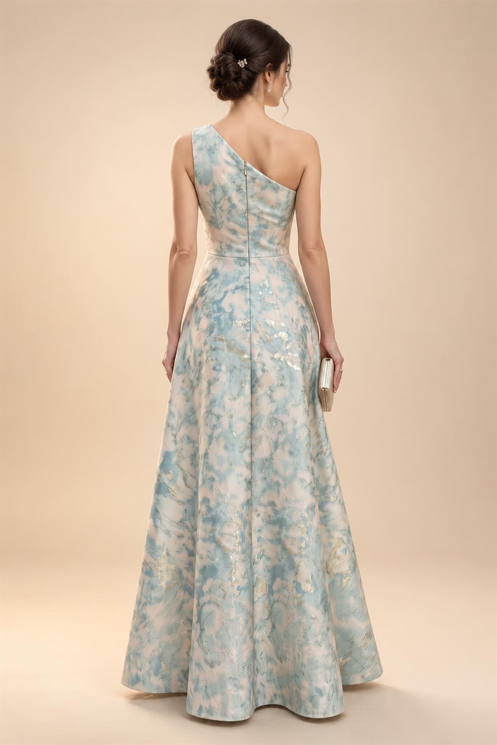 Satin V Neck Floral Print A Line Mother of the Bride Dresses (SHIR1110445)