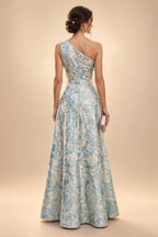 A-Line Chiffon Floral Print 3/4 Cape Sleeves Tiered Mother of the Bride & Groom Dresses with Beaded Waist Embellishment (SHI22500669)