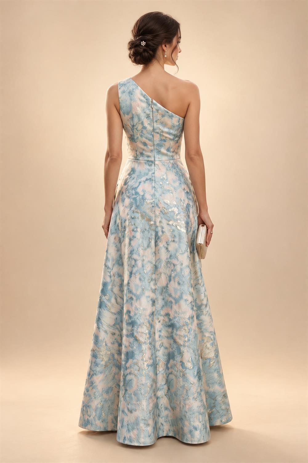 A-Line Chiffon Floral Print 3/4 Cape Sleeves Tiered Mother of the Bride & Groom Dresses with Beaded Waist Embellishment (SHI22500669)