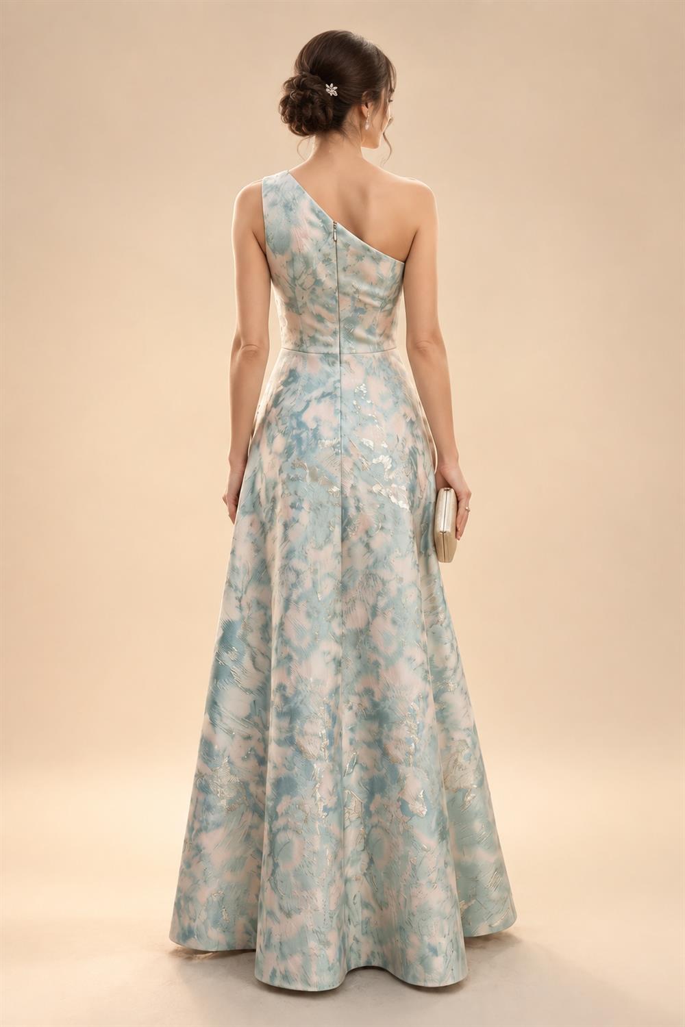 Jacquard Sheath/Column 3/4 Sleeves Floor-Length Mother of the Bride & Groom Dresses with Ruched Waist & Rhinestones (SHI22500801)