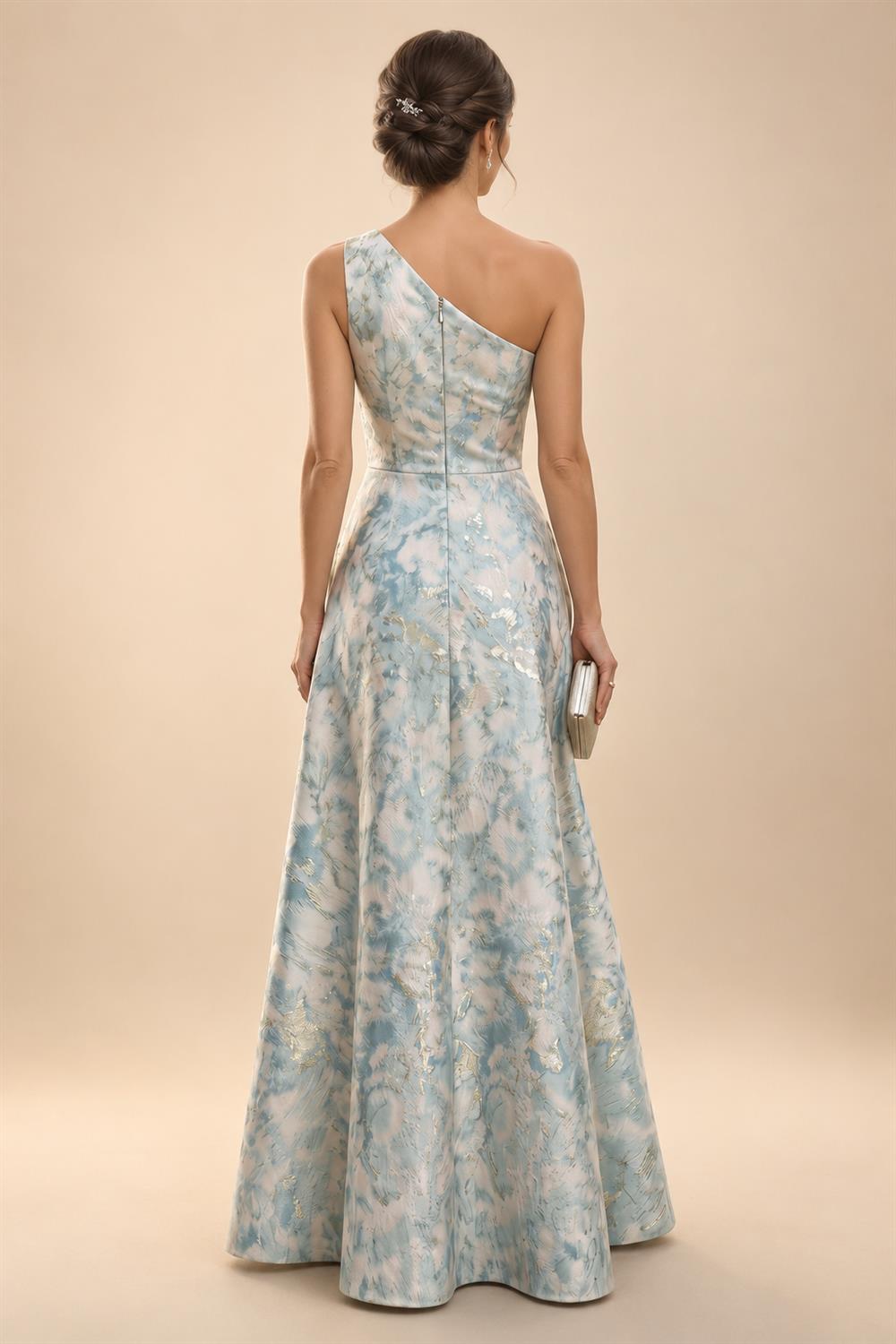 Jacquard A-Line/Princess V-Neck Tea-Length Mother of the Bride & Groom Dresses with Ruched Waist (SHI22501056)