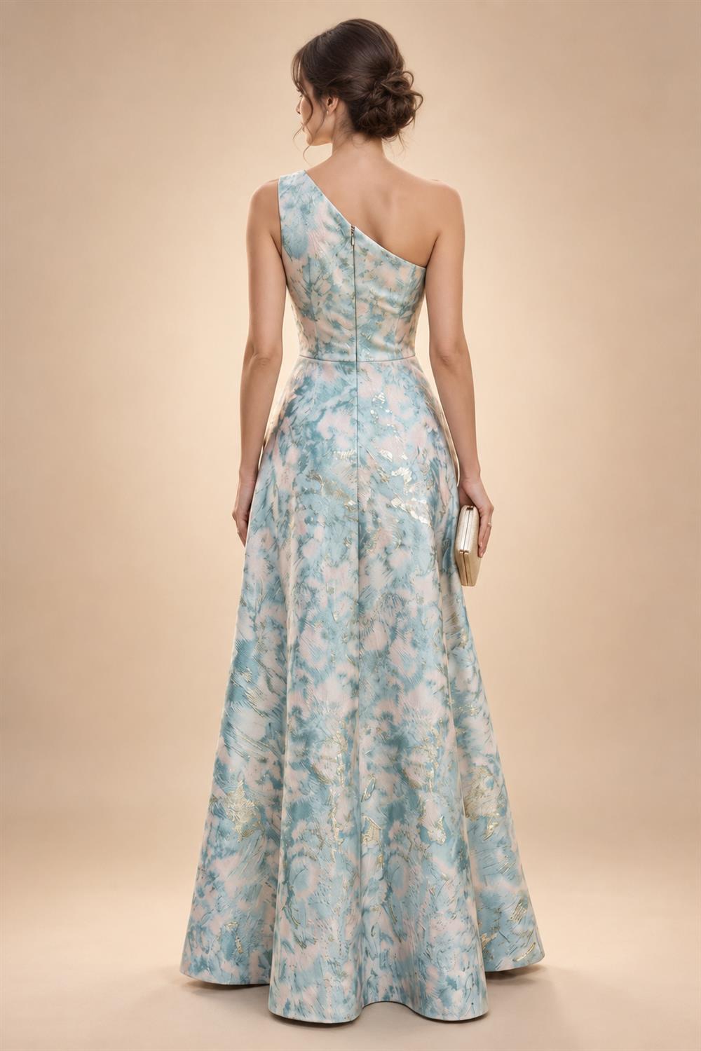 A Line/Princess Stand Collar Short Sleeve Long Elegant Mother of the Bride Dresses (SHI22500207)