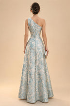 Mermaid/Trumpet One Shoulder Floral Embroidery Maxi Mother of the Bride & Groom Dresses with Side Sash & Ruched Waist (SHI22501626)