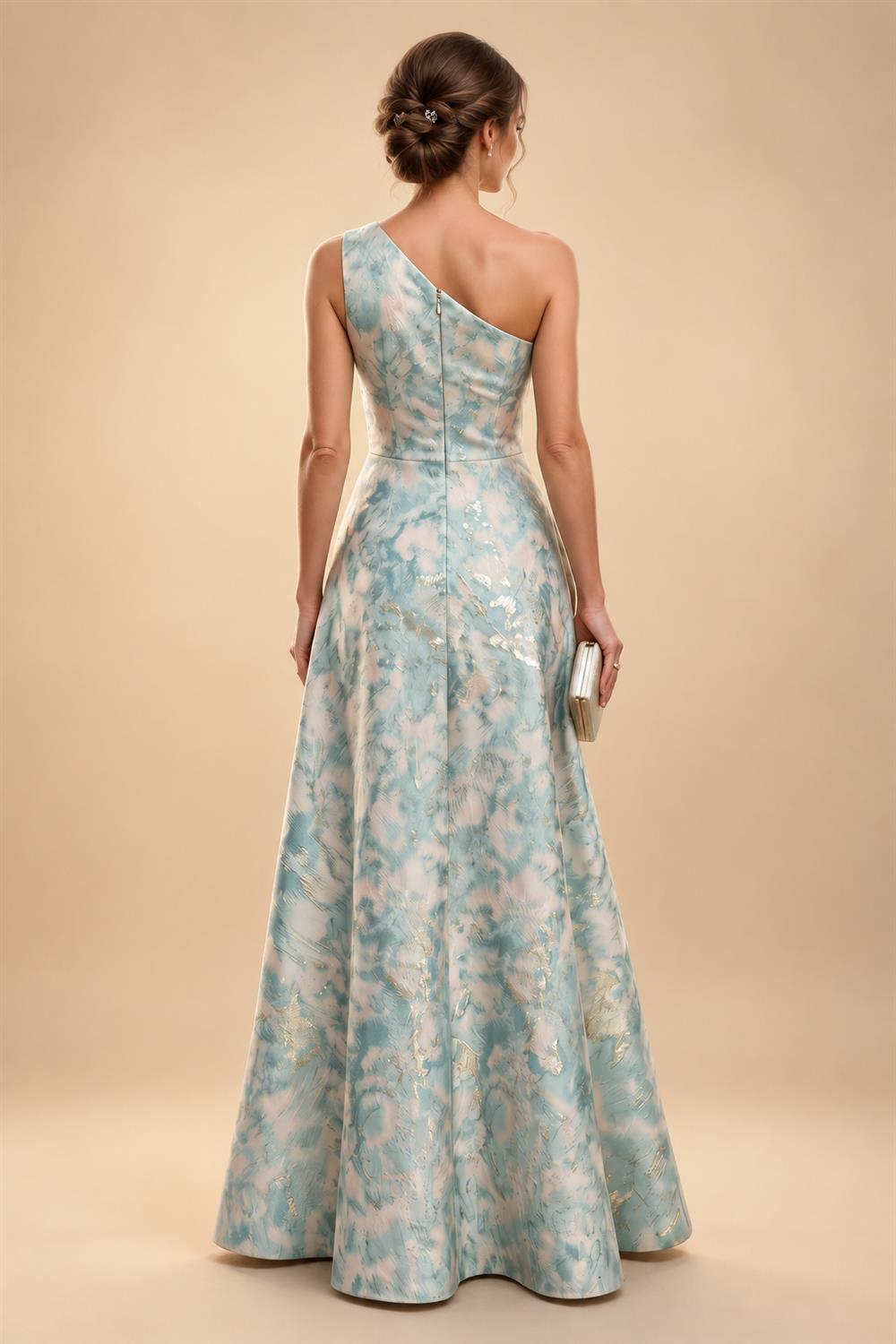 Lace Sheath/Column One Shoulder Floor-Length Mother of the Bride & Groom Dresses with Ruched Waist (SHI22500892)