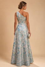 A-Line Floor Length One Shoulder Long Mother of the Bride Dresses with Lace (SHI22500179)