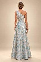 Jacquard A-Line/Princess V-Neck Floor-Length Mother of the Bride & Groom Dresses with Ruched Waist & Pockets (SHI22501298)