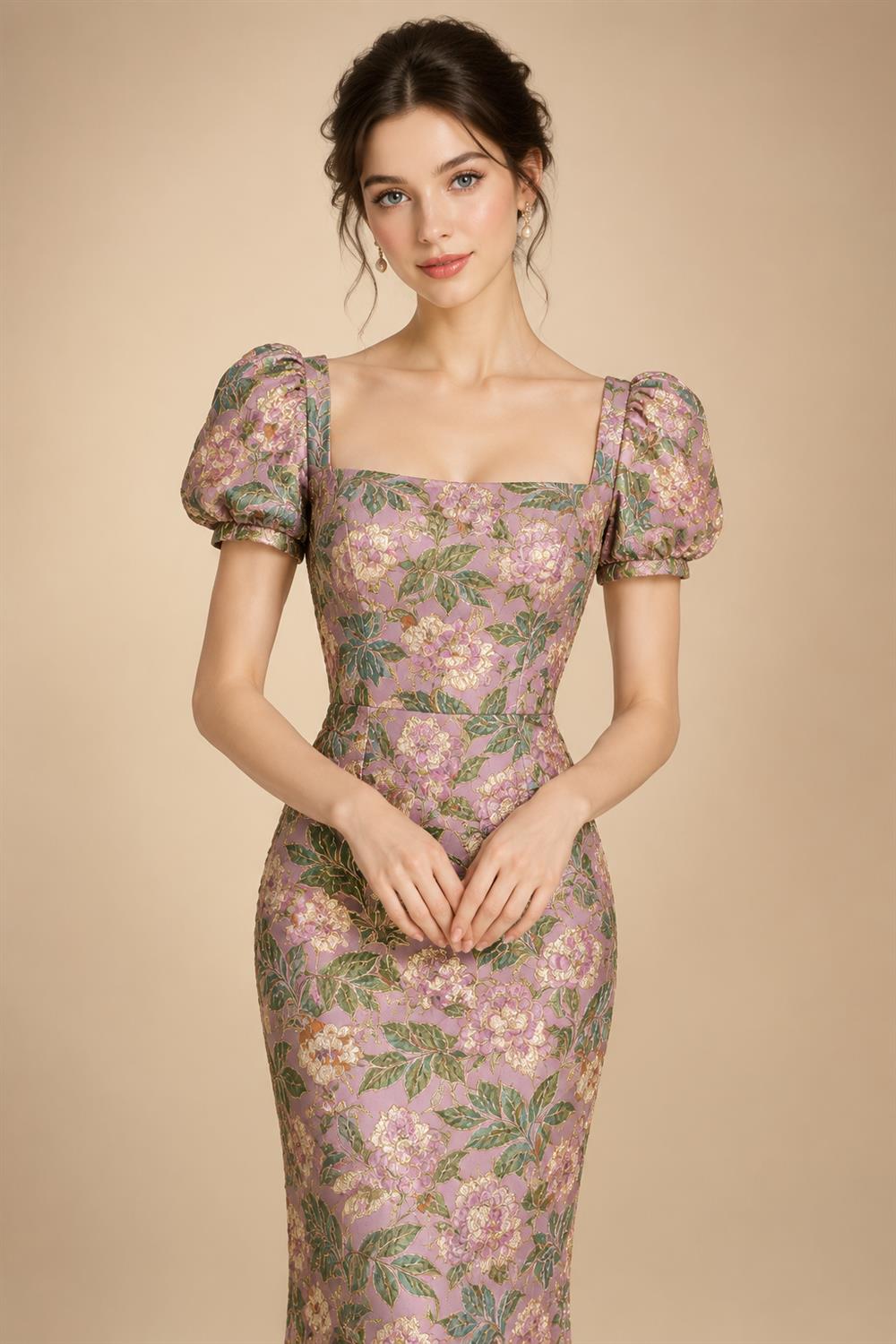 Jacquard A-Line/Princess Asymmetric Neck Floor-Length Mother of the Bride & Groom Dresses with Pleats (SHI22501354)