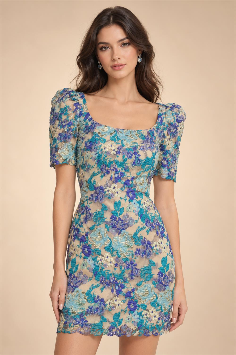 Jacquard A-Line/Princess Strapless Mini Homecoming Dresses with Bow & Pearls (SHI22370329)