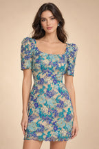 Jacquard A-Line/Princess Strapless Mini Homecoming Dresses with Bow & Pearls (SHI22370329)