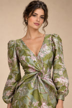 Jacquard Sheath/Column V-Neck Floor-Length Mother of the Bride & Groom Dresses with Ruched Waist (SHI22501057)
