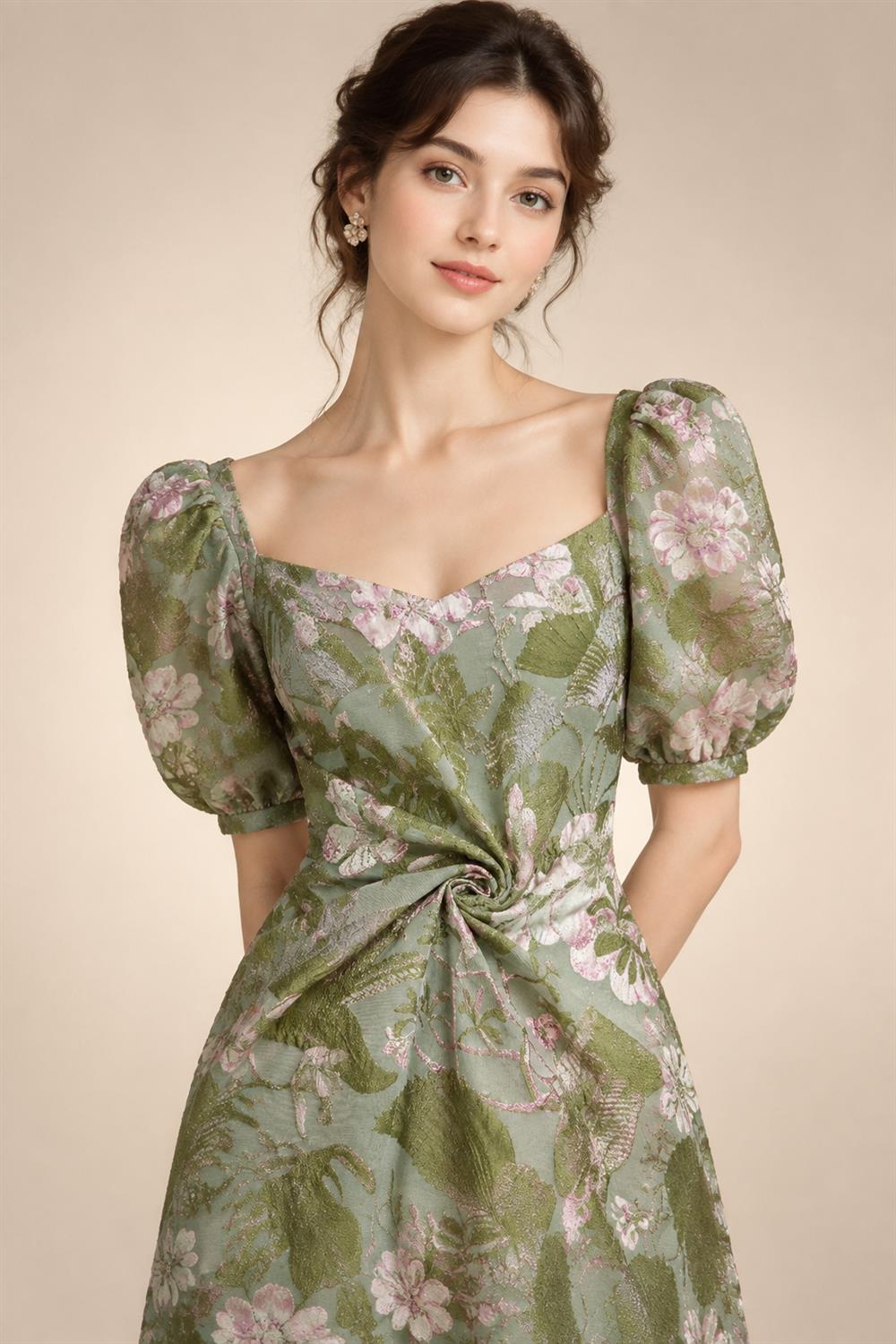 Jacquard A-Line/Princess V-Neck Floor-Length Mother of the Bride & Groom Dresses with Ruched Waist (SHI22501061)