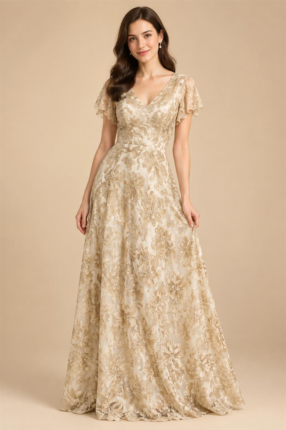Jacquard Sheath/Column V-Neck Floor-Length Mother of the Bride & Groom Dresses with Ruffles & Ruched Waist (SHI22501058)