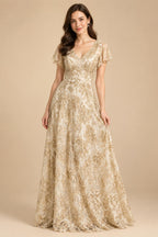 Jacquard Sheath/Column V-Neck Floor-Length Mother of the Bride & Groom Dresses with Ruffles & Ruched Waist (SHI22501058)